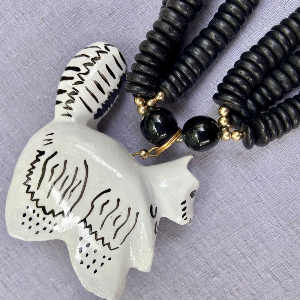 Vintage Beaded Cat Necklace & Earrings Wood Set - Picture 7 of 16
